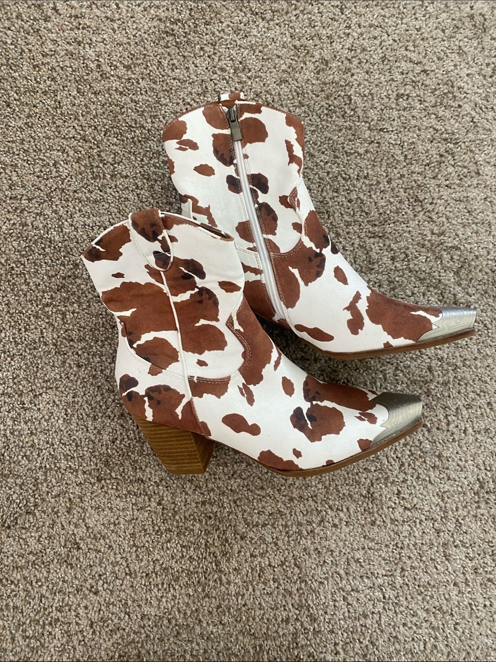 Beast Women’s Cowprint Western Booties - Brown & White